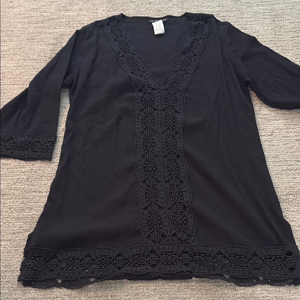 La Blanca Black Lace Trim Tunic
